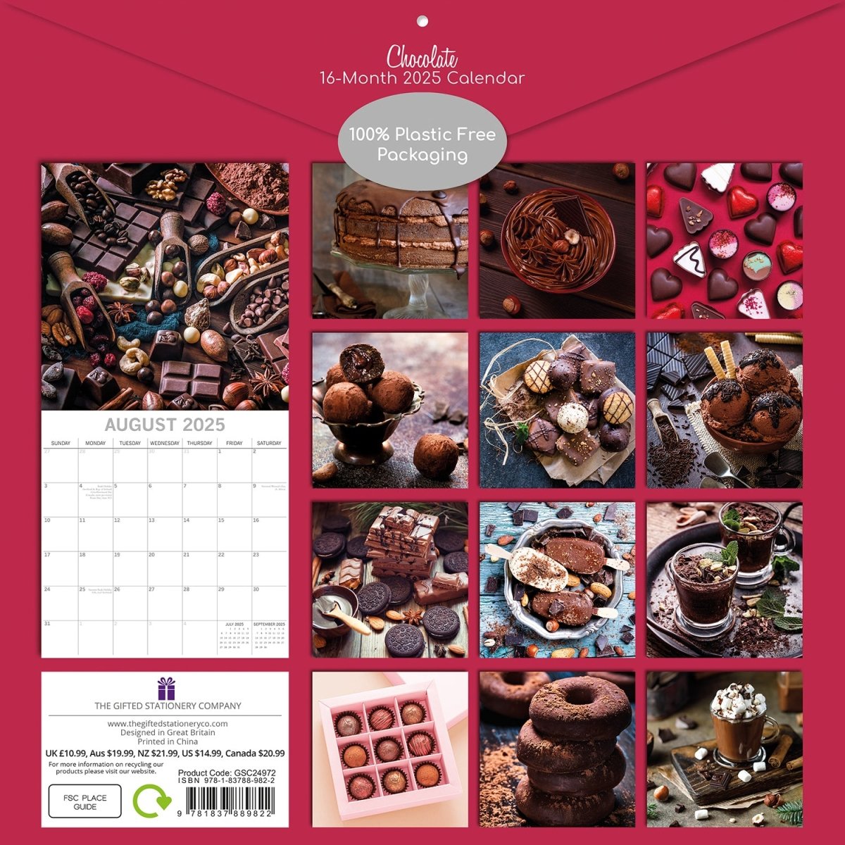 Chocolate 2025 Square Wall Calendar Food 16 - Month Christmas Premium Planner Gift