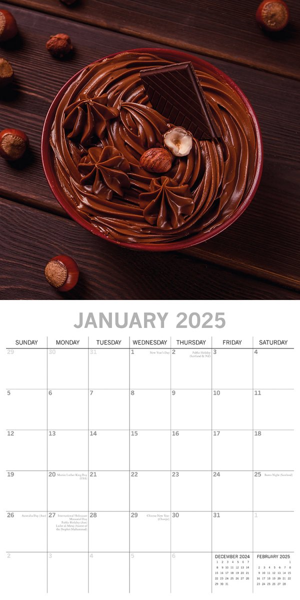 Chocolate 2025 Square Wall Calendar Food 16 - Month Christmas Premium Planner Gift