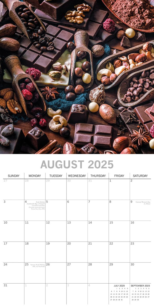 Chocolate 2025 Square Wall Calendar Food 16 - Month Christmas Premium Planner Gift