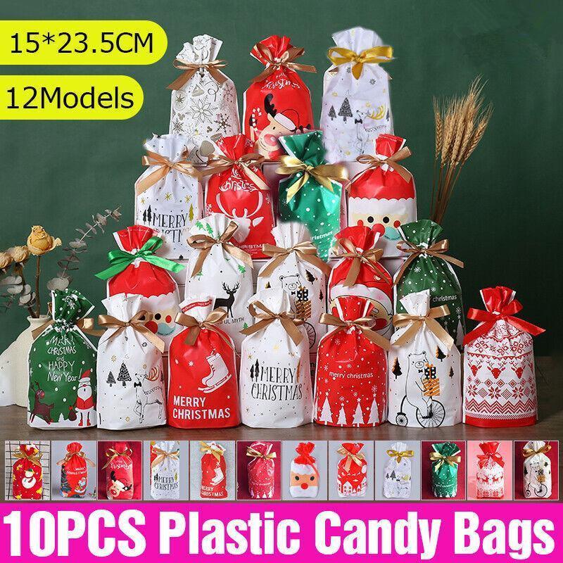 10pcs Christmas Candy Bags Gift Treat Drawstring Pouches Biscuit Cookie Packaging - 10Pcs Bag - Merry Christmas