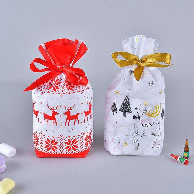 10pcs Christmas Candy Bags Gift Treat Drawstring Pouches Biscuit Cookie Packaging - 10Pcs Bag - Merry Christmas