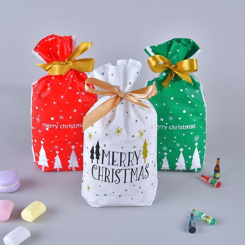 10pcs Christmas Candy Bags Gift Treat Drawstring Pouches Biscuit Cookie Packaging - 10Pcs Bag - Merry Christmas