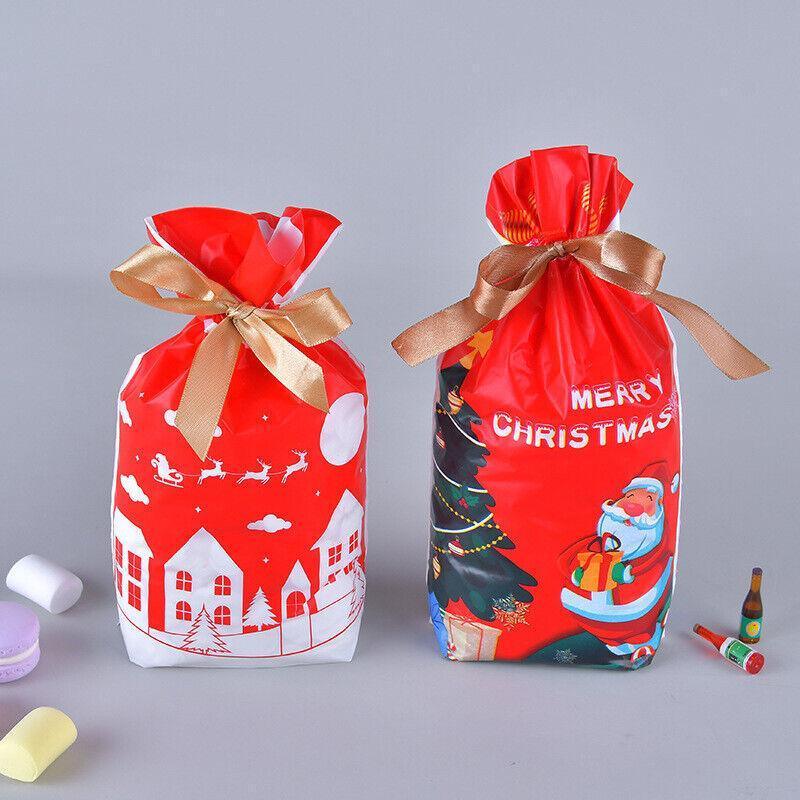 10pcs Christmas Candy Bags Gift Treat Drawstring Pouches Biscuit Cookie Packaging - 10Pcs Bag - Merry Christmas