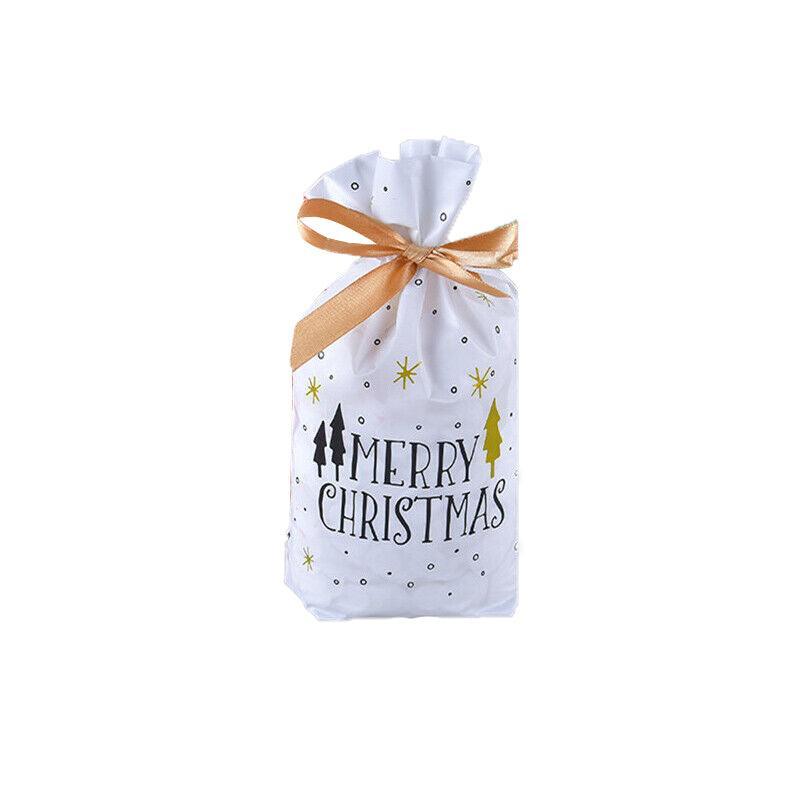 10pcs Christmas Candy Bags Gift Treat Drawstring Pouches Biscuit Cookie Packaging - 10Pcs Bag - Merry Christmas