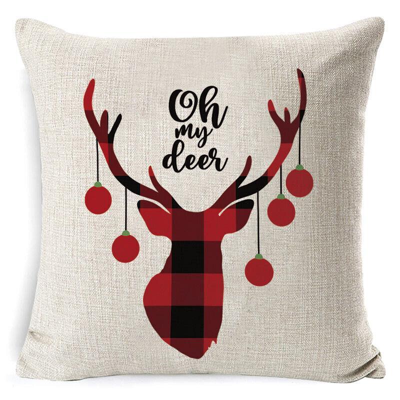 1Pc Christmas Square Cushion Cover Throw Waist Pillow Case Sofa Home Decor - Deer Head