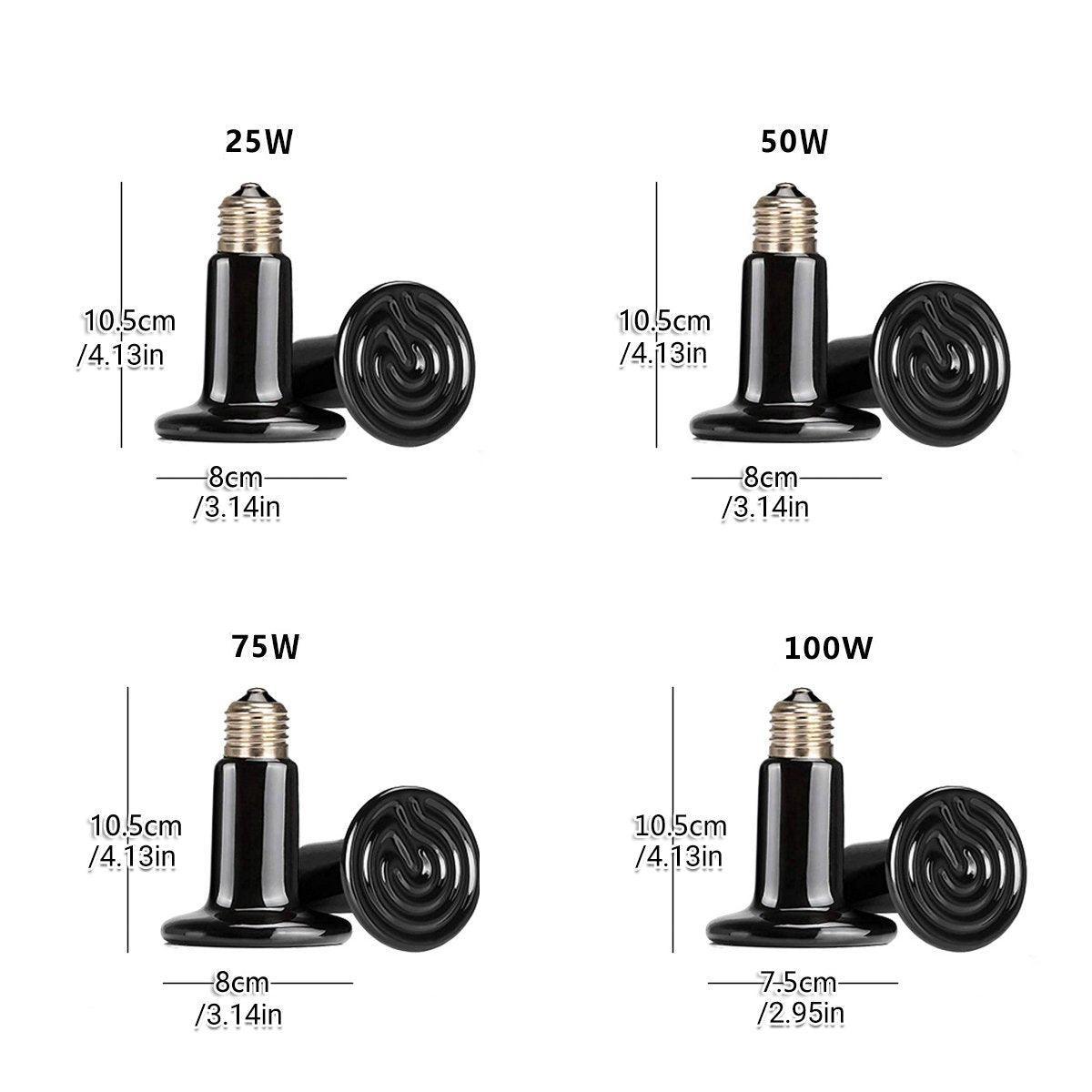 2X Ceramic Infrared Heat Lamp Bulbs for Reptiles and Terrariums - 50W - 2PCS