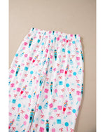 White Christmas Pattern Long Sleeve Top and Wide Leg Pants Set - L