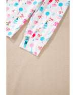 White Christmas Pattern Long Sleeve Top and Wide Leg Pants Set - M