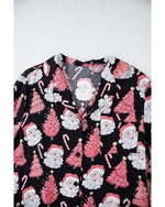 Black Christmas Santa Printed Two Piece Pajamas Set - L