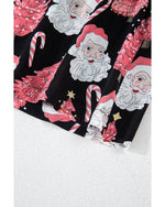 Black Christmas Santa Printed Two Piece Pajamas Set - L