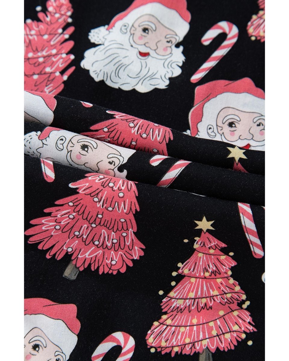 Black Christmas Santa Printed Two Piece Pajamas Set - L