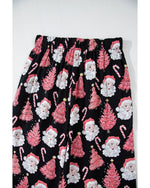 Black Christmas Santa Printed Two Piece Pajamas Set - M