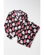 Black Christmas Santa Printed Two Piece Pajamas Set - S