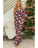 Black Christmas Santa Printed Two Piece Pajamas Set - S