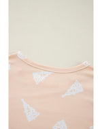 Apricot Christmas Tree Print Loose Fit Two Piece Pajama Set - M