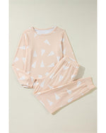 Apricot Christmas Tree Print Loose Fit Two Piece Pajama Set - S