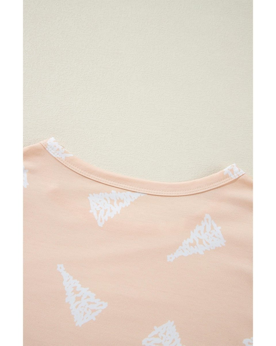 Apricot Christmas Tree Print Loose Fit Two Piece Pajama Set - XL