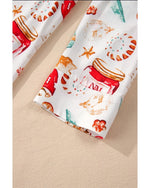 White Christmas Pattern Long Sleeve Shirt and Pants Pajama Set - M