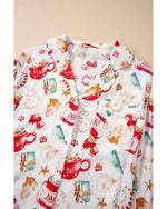 White Christmas Pattern Long Sleeve Shirt and Pants Pajama Set - S