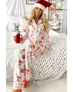 White Christmas Pattern Long Sleeve Shirt and Pants Pajama Set - S