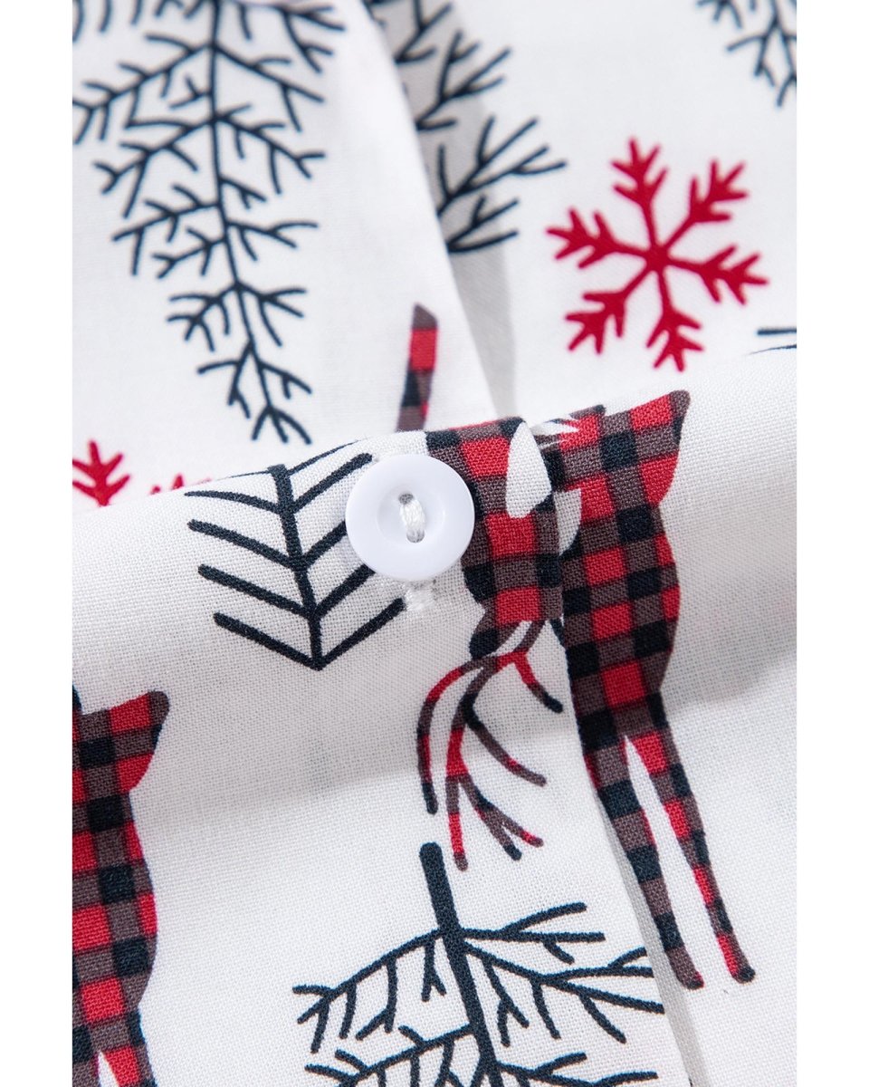 White Christmas Deer Printed Shirt and Shorts Lounge Set - L