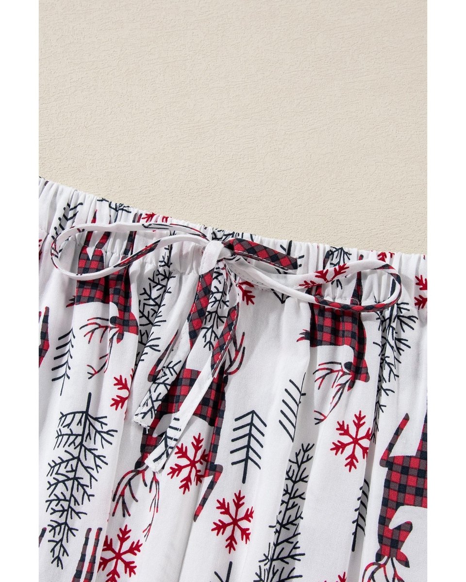 White Christmas Deer Printed Shirt and Shorts Lounge Set - XL
