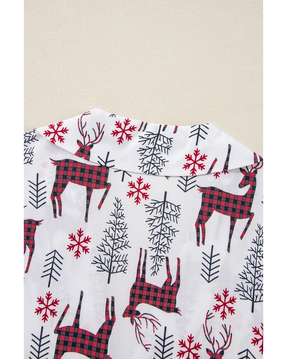 White Christmas Deer Printed Shirt and Shorts Lounge Set - XL
