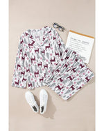 White Christmas Printed Shirt and Pants Pajama Set - S