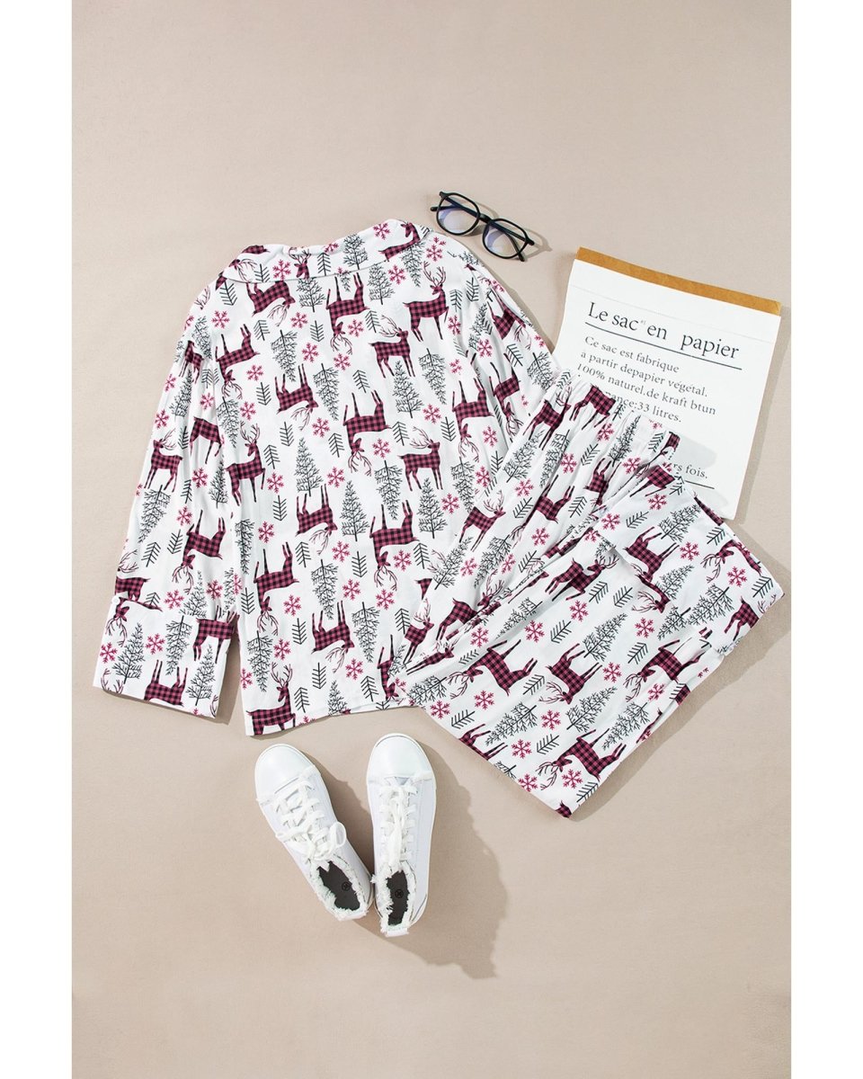 White Christmas Printed Shirt and Pants Pajama Set - S