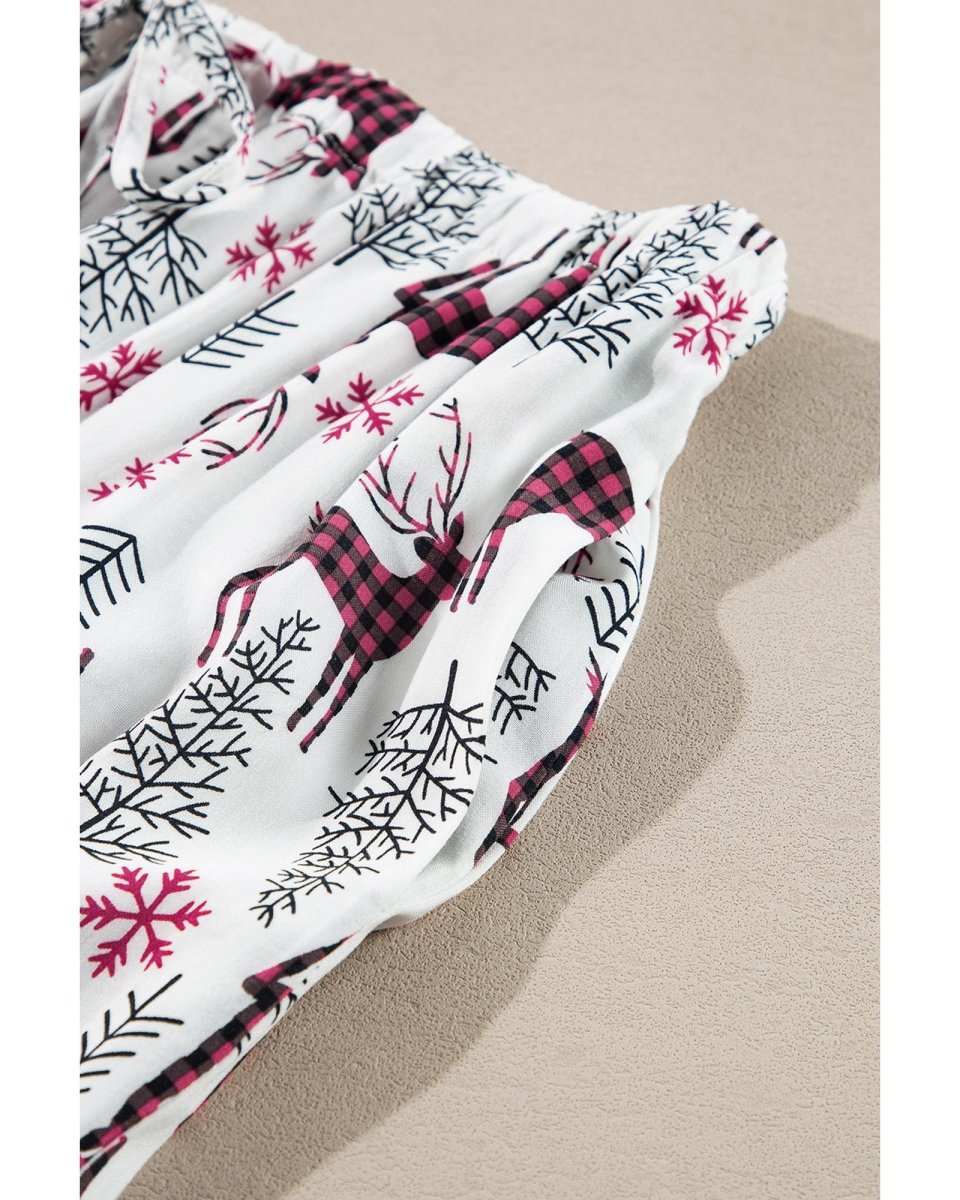 White Christmas Printed Shirt and Pants Pajama Set - S