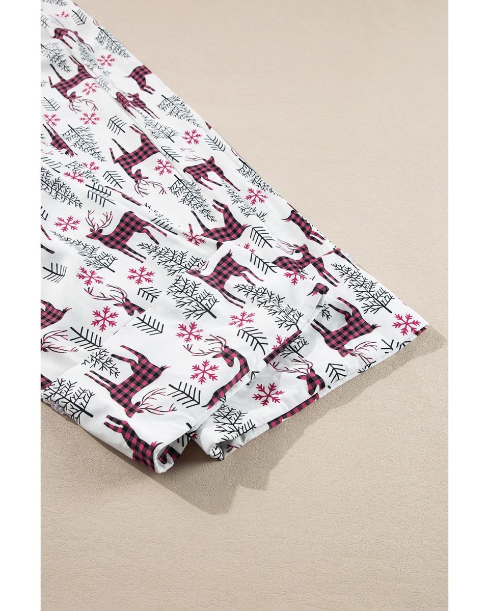 White Christmas Printed Shirt and Pants Pajama Set - S