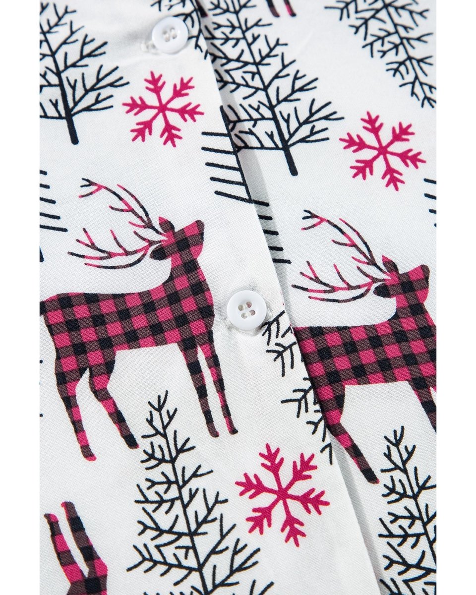 White Christmas Printed Shirt and Pants Pajama Set - S