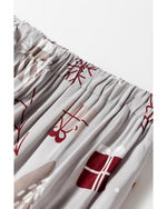 Light Grey Christmas Printed Shirt and Pants Pajama Set - L