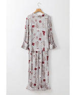 Light Grey Christmas Printed Shirt and Pants Pajama Set - M