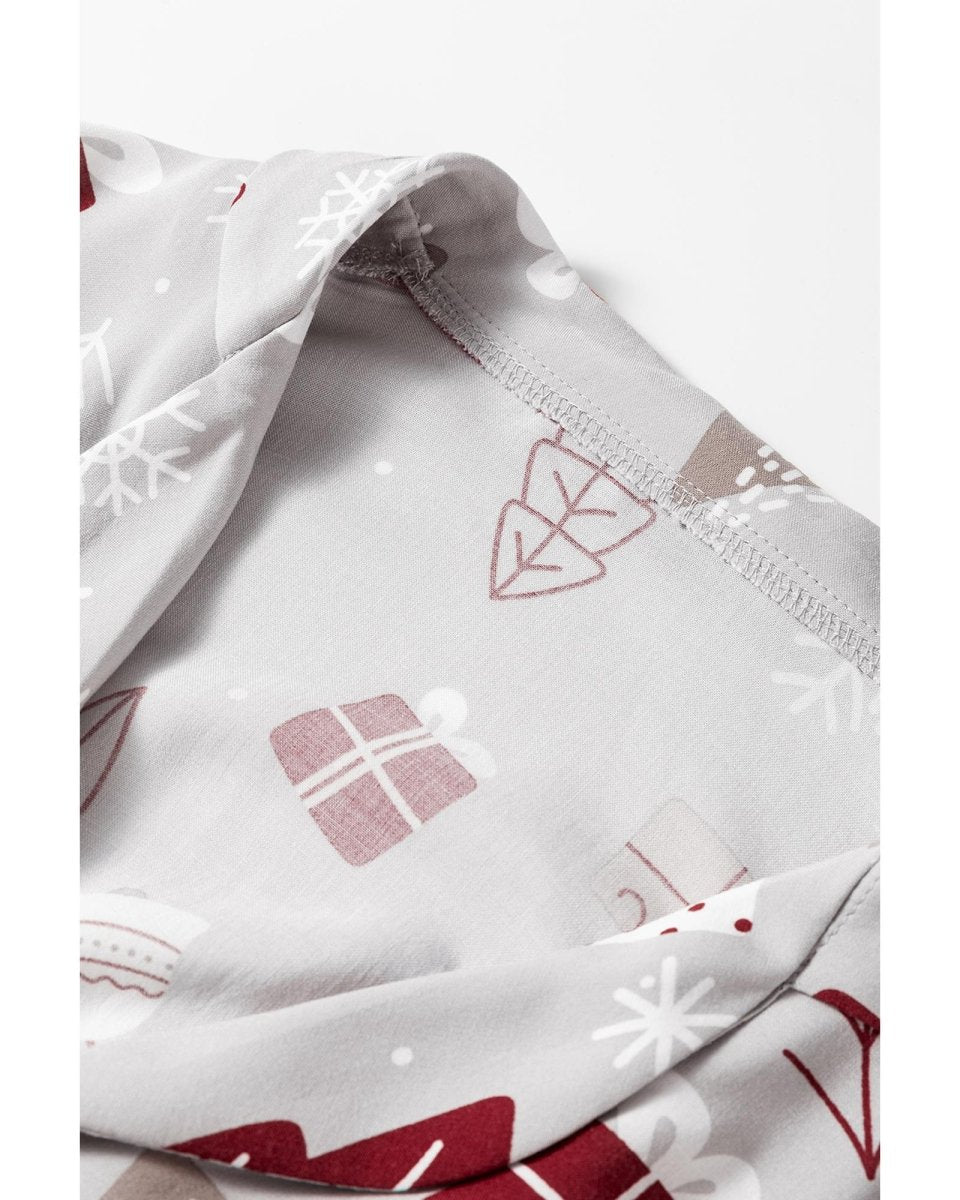 Light Grey Christmas Printed Shirt and Pants Pajama Set - XL