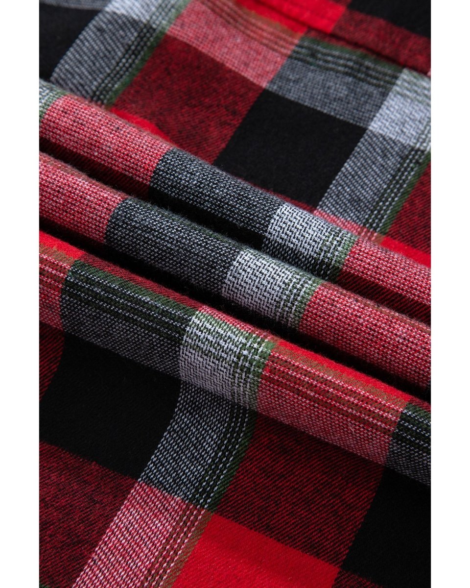 Red Christmas Checkered Pattern Loose Shirt and Pants Lounge Set - L