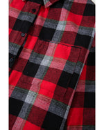 Red Christmas Checkered Pattern Loose Shirt and Pants Lounge Set - M