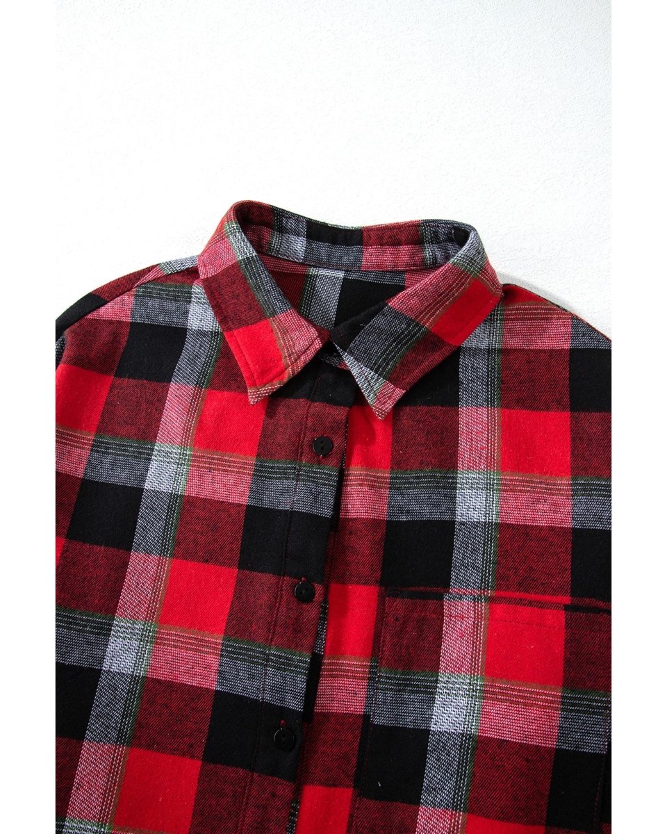 Red Christmas Checkered Pattern Loose Shirt and Pants Lounge Set - S