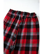 Red Christmas Checkered Pattern Loose Shirt and Pants Lounge Set - XL