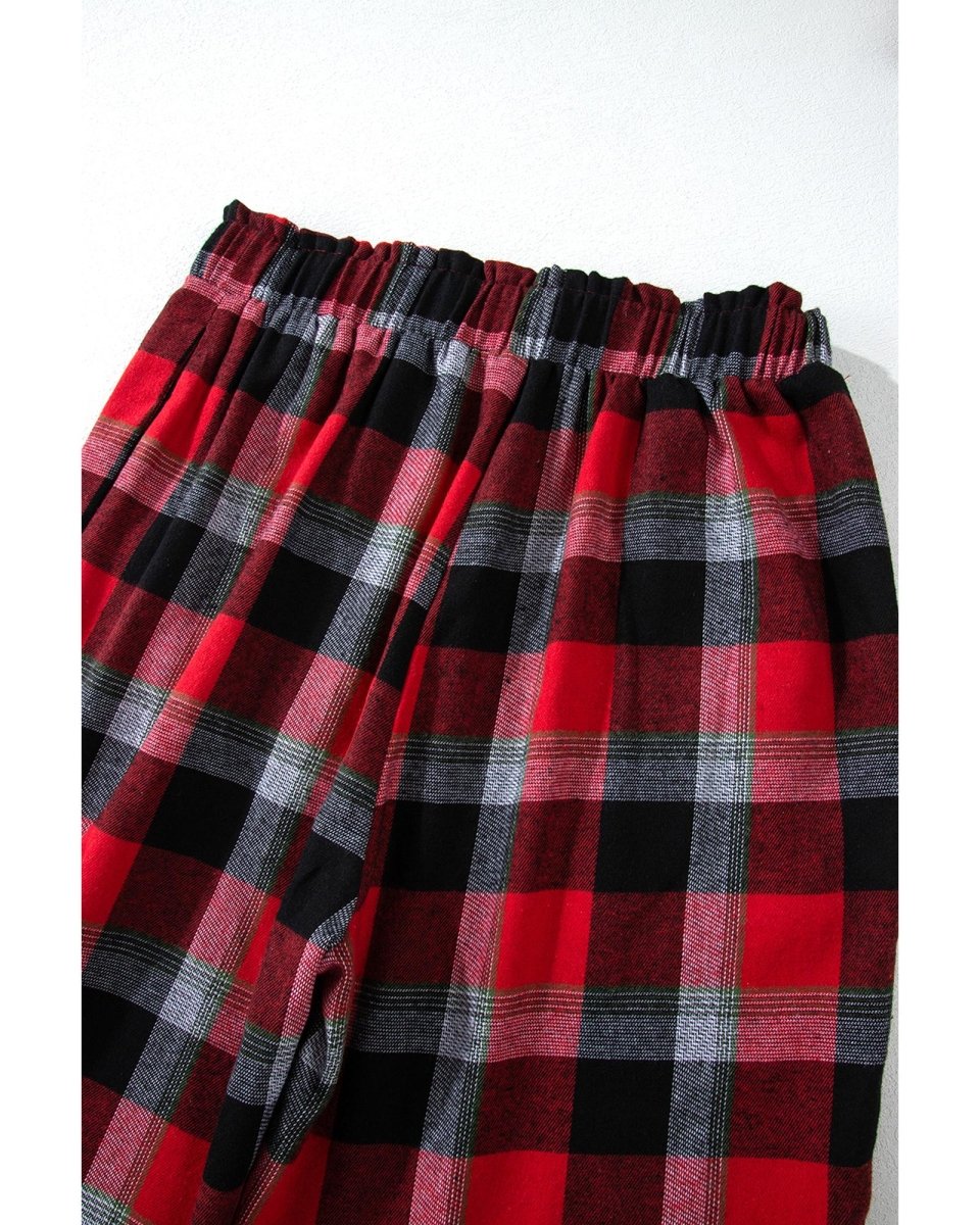 Red Christmas Checkered Pattern Loose Shirt and Pants Lounge Set - XL