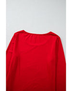 Red Solid Top and Christmas Pants Two Piece Lounge Set - L