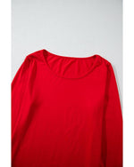 Red Solid Top and Christmas Pants Two Piece Lounge Set - L