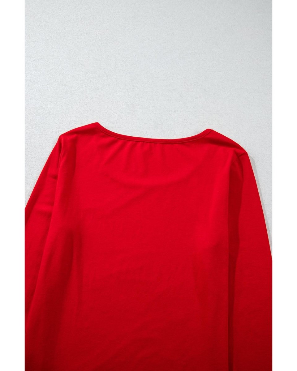 Red Solid Top and Christmas Pants Two Piece Lounge Set - XL