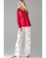 Red Solid Top and Christmas Pants Two Piece Lounge Set - XL