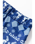 Blue Solid Top and Christmas Pants Two Piece Lounge Set - S