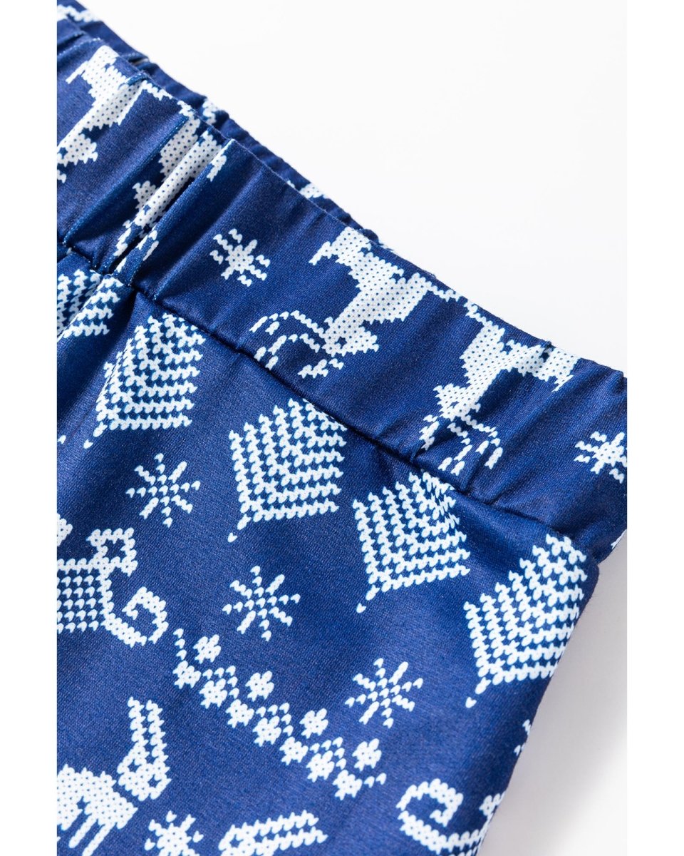 Blue Solid Top and Christmas Pants Two Piece Lounge Set - XL