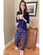 Blue Solid Top and Christmas Pants Two Piece Lounge Set - XL