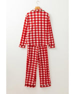 Fiery Red Christmas Plaid Print Shirt and Pants Pajama Set - M