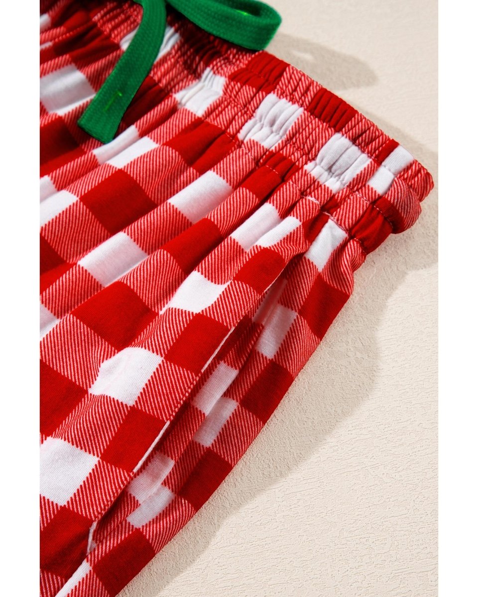 Fiery Red Christmas Plaid Print Shirt and Pants Pajama Set - M