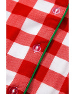 Fiery Red Christmas Plaid Print Shirt and Pants Pajama Set - M